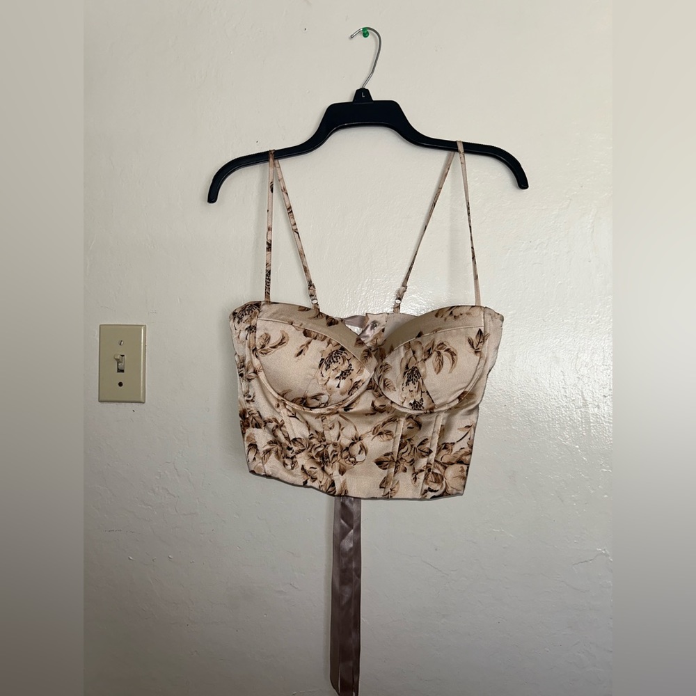 Floral Print Lace Up Cami Crop Top